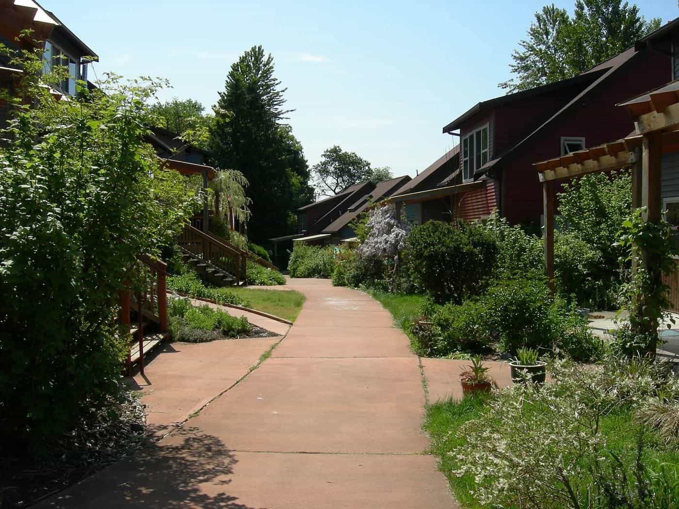 Shared garden and homes at Duwamish Cohousing in Seattle
